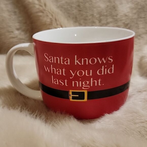 PFALTZGRAFF EVERYDAY "SANTA KNOWS WHAT YOU DID LAST NIGHT" RED COFFEE TEA MUG - Picture 2 of 5